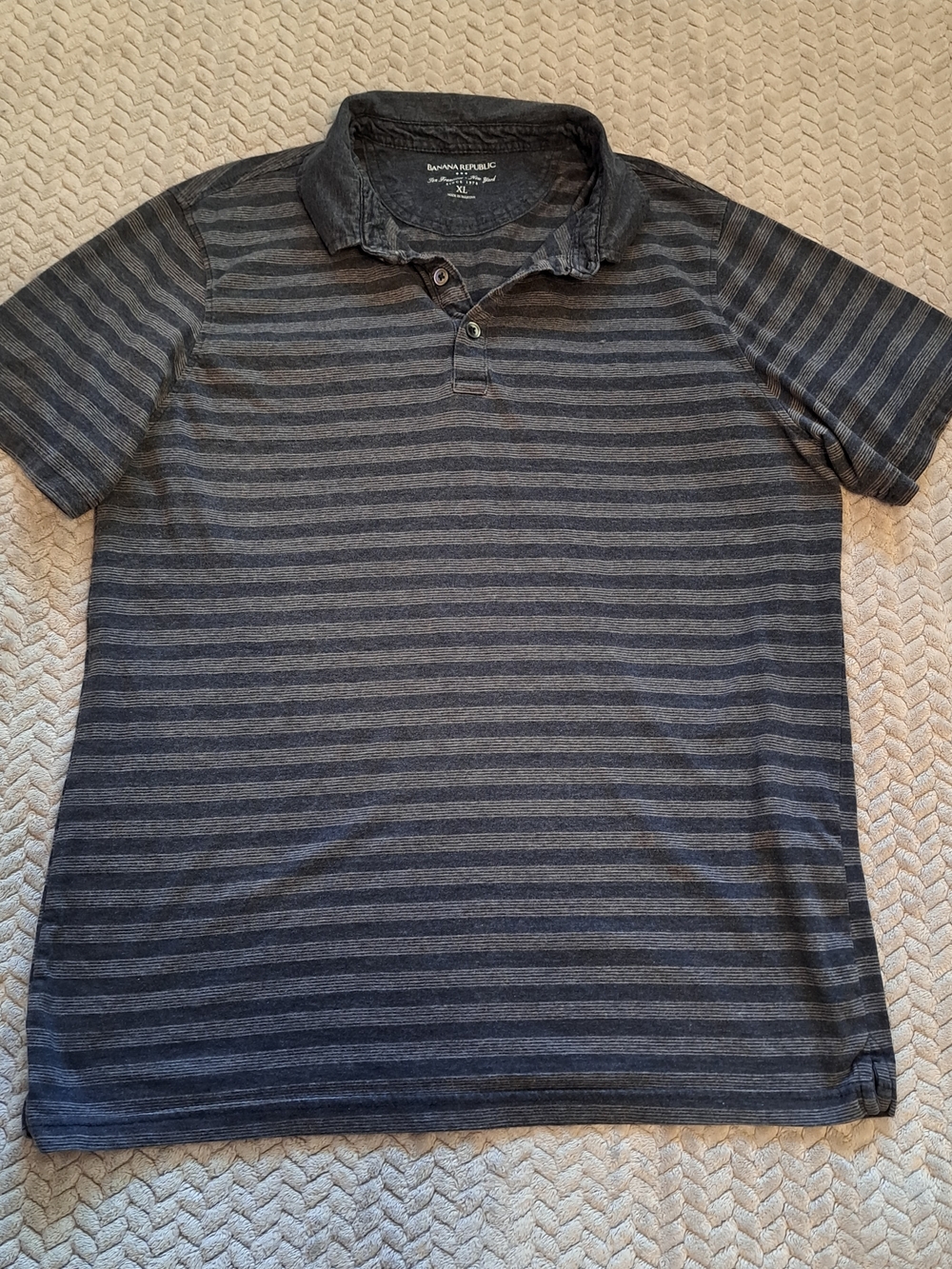Banana Republic Men's Navy and Charcoal Striped Polo